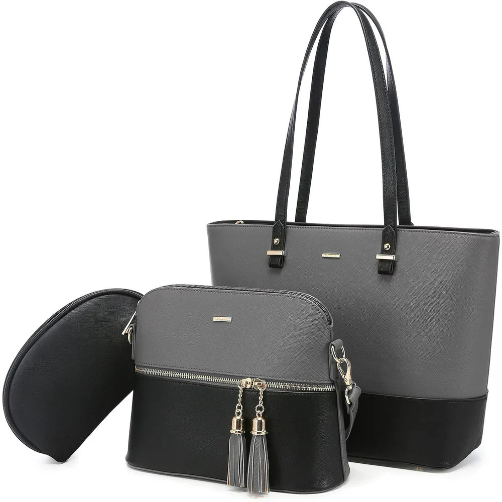 DREAM BROWN AND BLACK 3 PIECE HANDBAG