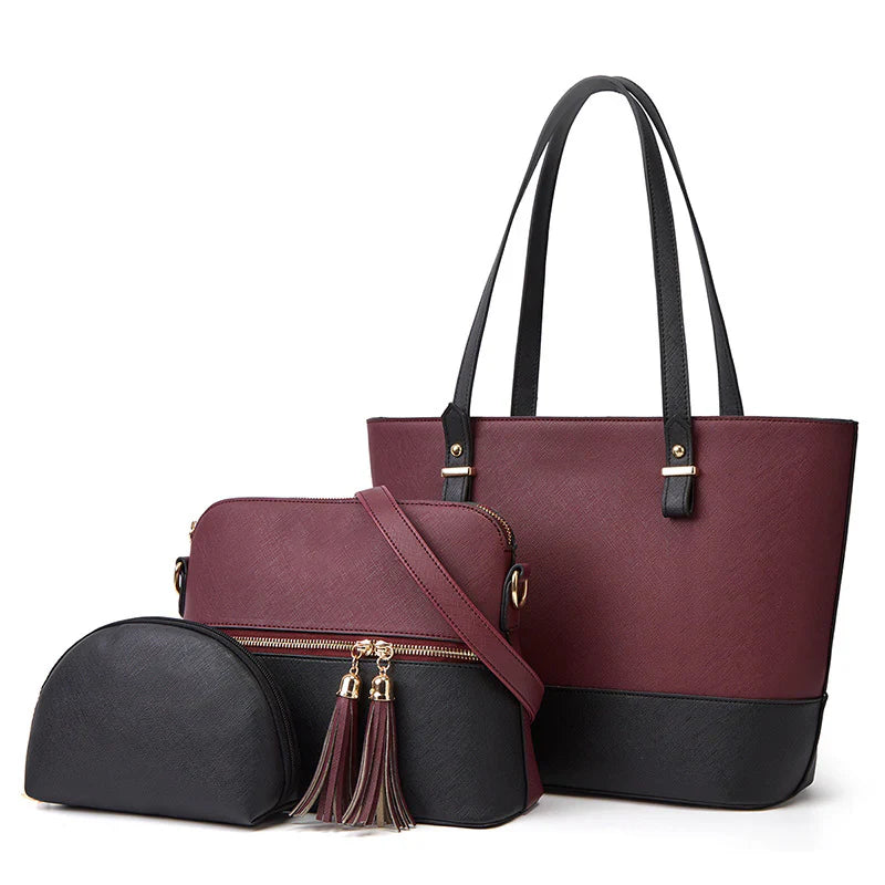 DREAM BROWN AND BLACK 3 PIECE HANDBAG